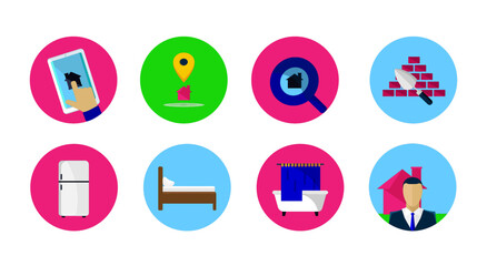 Colorful Real Estate Home Service Icons