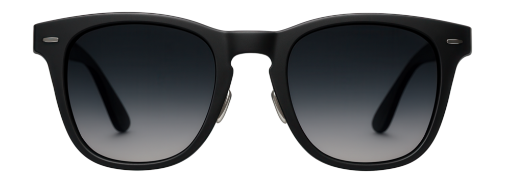 Matte black frame sunglasses with tinted gradient lenses in a classic wayfarer style.