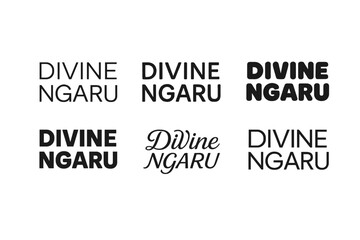 Obraz premium Diverse Lettering Styles. Divine Ngaru. Set lettering. harmonious lettering variations of the same emblematic concept (Modern minimal monoline lettering,