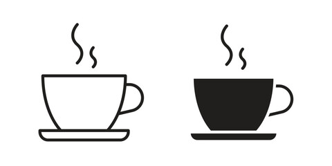 Coffee icon in Line and Silhouette Icon Set. Isolated Vector Illustration.