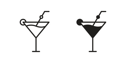 Cocktail icon in Line and Silhouette Icon Set. Isolated Vector Illustration.