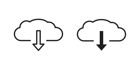 Cloud download icon in Line and Silhouette Icon Set. Isolated Vector Illustration.