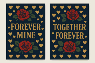 Forever Mine Banners. Forever mine. Two vertical A6 banners with safe margins, centered composition, no elements touching edges, bold, navy and gold, heart