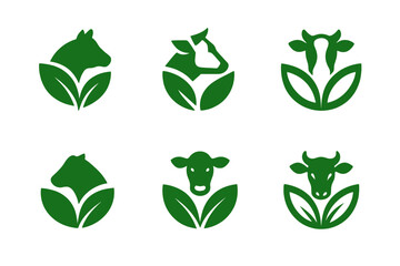 Sustainable Feeding Logos. Sustainable Livestock Feeding. Set Logo of Sustainable Livestock Feeding: stylized livestock feed icon. harmonious logo variations