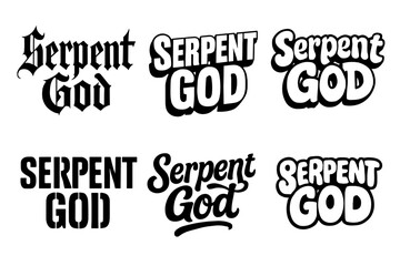 Fototapeta premium Serpent God Variations. Serpent God. Set lettering. harmonious lettering variations of the same emblematic concept (Gothic-inspired decorative type, 3D