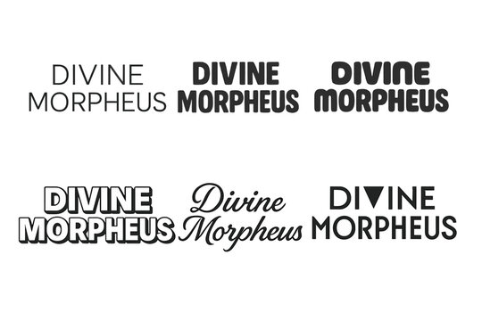 Diverse Lettering Styles. Divine Morpheus. Set lettering. harmonious lettering variations of the same emblematic concept (Modern minimal monoline lettering,