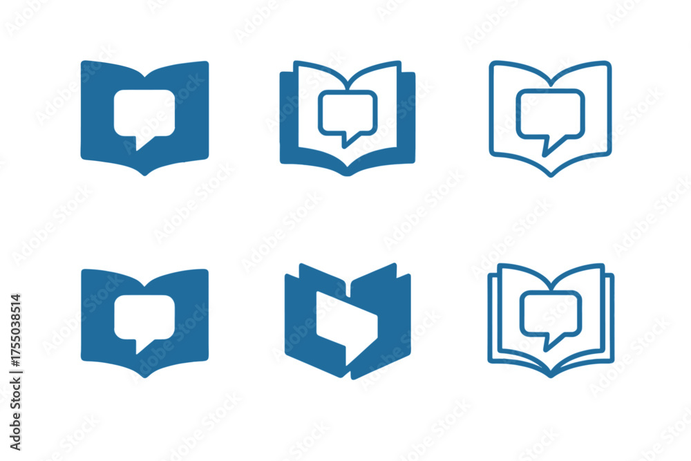 Wall mural conversation logos grid. conversation starters. set logo of conversation starters: open book with sp