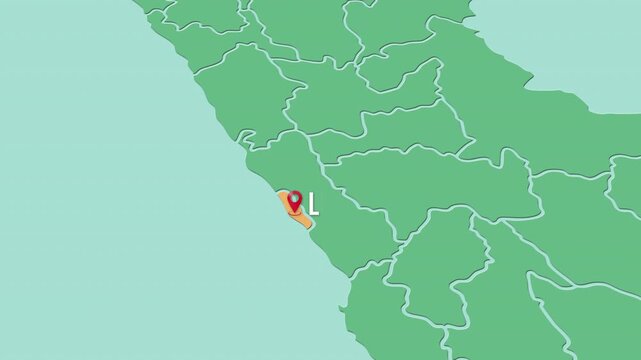 Mapa de Per&uacute; con divisi&oacute;n pol&iacute;tica resaltando el departamento Lima