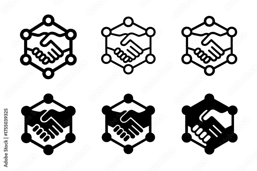 Wall mural networking logo variations. your network is your net worth. set logo of networking: connected handsh