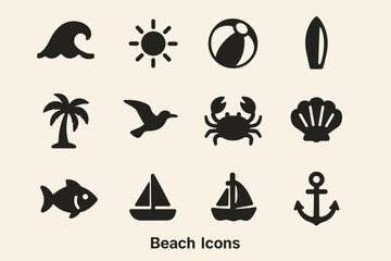 Beach Essentials Icons. MAKE Hand-drawn doodle illustration MAKE house, colored car, tree, colored bird, sun, cloud, colored flower, bicycle, colored book,