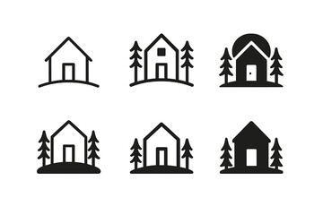 Fototapeta premium Tiny Homes Logos. Tiny homes and alternative living spaces. Set Logo of Tiny homes and alternative living spaces: Tiny Cabin. harmonious logo variations of the