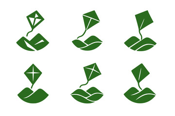 Creative Kite Logos. Kite Flying. Set Logo of Kite Flying: kite soaring over hills. harmonious logo variations of the same emblematic concept, each with