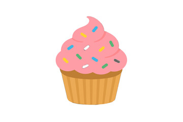 Delicious pink frosted cupcake with colorful sprinkles, a sweet treat perfect for celebrations and dessert