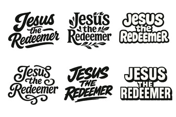 Obraz premium Artistic Lettering Grid. Jesus the Redeemer. Set lettering. harmonious lettering variations of the same emblematic concept (Bold hand-lettering with playful