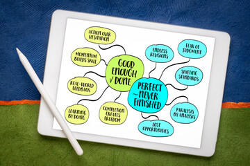 Good enough - done vs perfect - never finished.  Tension between completion and perfectionism,...