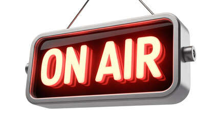 Exciting on air studio broadcast sign ready for your podcast, radio show, or live streaming event, capturing attention, vibrant and bold, perfect for media projects