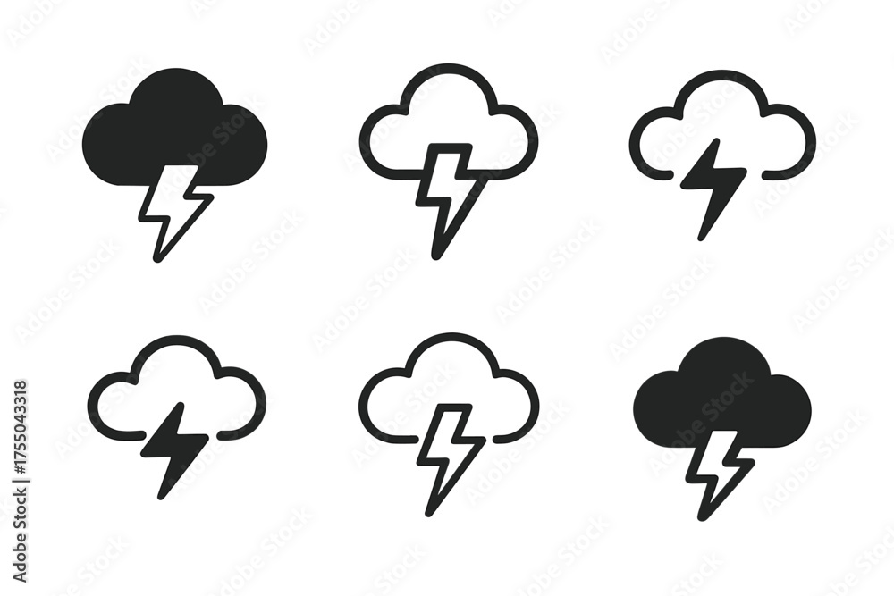 Wall mural harmonious cloud logos. clouds. set logo of clouds: cloud with lightning bolt. harmonious logo varia