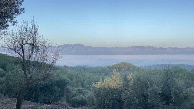 View on the Els Ports and tortosa covered in clouds
