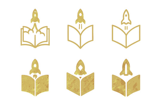 Elegant Book Logos. Book launches. Set Logo of Book launches: limited-edition dust jacket with embossed detail. harmonious logo variations of the