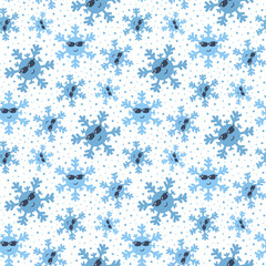 Obraz premium Small blue snowflakes isolated on a white background. Cute seamless pattern. Simple flat vector graphic illustration. Texture.