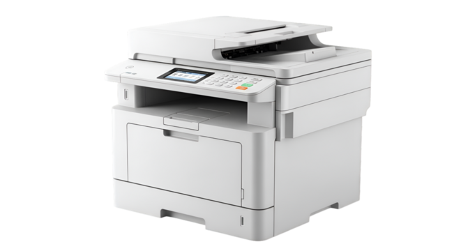 White Multifunction Printer with Digital Display and Control Panel