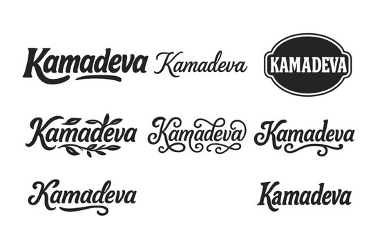 Kamadeva Lettering Variations. Kamadeva God. Set lettering. harmonious lettering variations of the same emblematic concept (Bold hand-lettering with playful