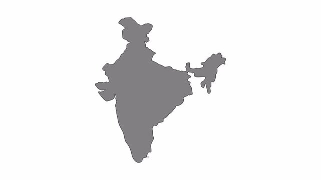 India map animation with black line drawing and smooth transition to solid fill on transparent background, symbolizing geography and modern design.