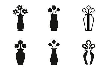 Vase Logo Variations. Vase. Set Logo of Vase: tall flower vase with blossoms. harmonious logo variations of the same emblematic concept, each with different