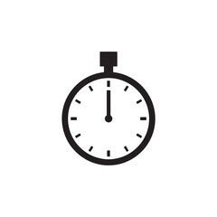 Vector art of a simple black and white stopwatch icon showing twelve oclock