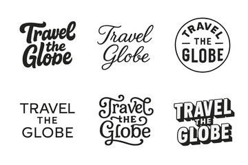 Fototapeta premium Creative Lettering Grid. Travel the globe. Set lettering. harmonious lettering variations of the same emblematic concept (Bold hand-lettering with playful