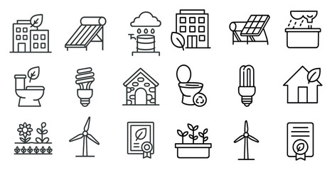 Eco-friendly energy line icons set – outline, solar, sustainable technology symbols