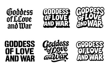 Fototapeta premium Diverse Lettering Styles. Goddess of Love and War. Set lettering. harmonious lettering variations of the same emblematic concept (Gothic-inspired decorative