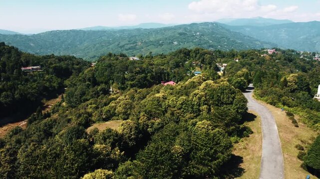 Aerial Drone Shot from Mirik Helipad , Mountain Scenery, and Surrounding Natural Landscape