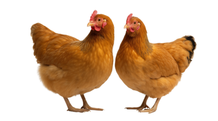 Two Brown Chickens Standing Side by Side isolated on a transparent background