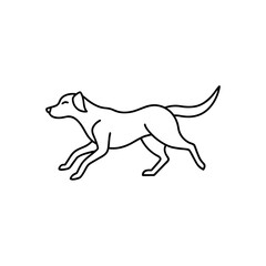 Running dog in simple outline on transparent background