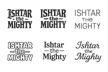 Obraz premium Ishtar Lettering Variations. Pro Bono Lawyer. Hand-drawn doodle illustration Lawyer, client, handshake, legal documents, gavel, scales of justice, courthouse,
