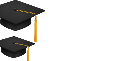 Two Graduation Caps with Gold Tassels on Black Background