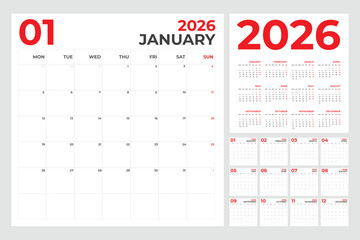 Calendar Template for 2026 Year with Monday Start