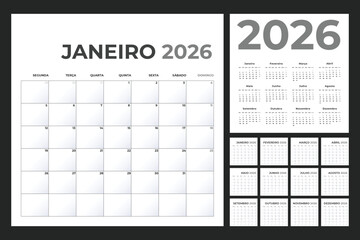 Portuguese Calendar Template for 2026 Year with Monday Start