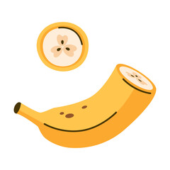 Banana cut into pieces. Cute banana. Tropical fruit