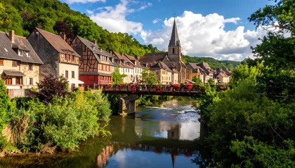 Picturesque Beaulieu-sur-Dordogne - A Charming French Village Scene with River and Architecture. © Capucino