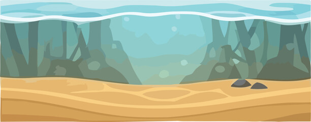 Underwater Landscape Sand, Seaweed, and Rocks in Clear Water