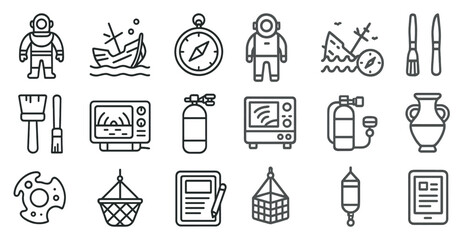 Space exploration outline icons set &ndash; flat, linear, astronaut and discovery symbols