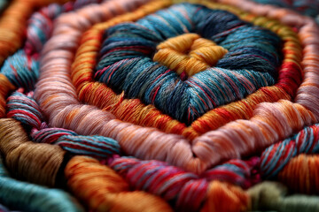 Close-up of colorful handmade textile embroidery