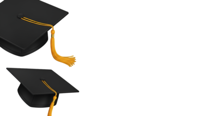 Graduation Caps with Gold Tassels on Black Background