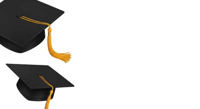 Graduation Caps with Gold Tassels on Black Background