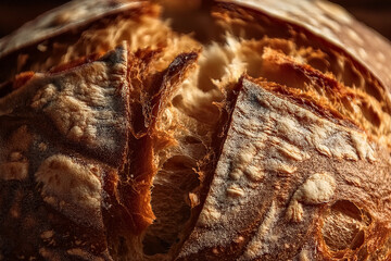 High-resolution macro texture of sourdough bread crust