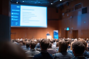Fototapeta premium Engaging conference scene showcasing audience captivated by presentation on screen