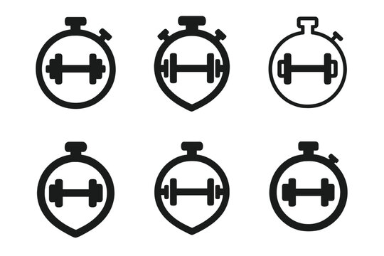 Fitness Logo Variations. Personal trainer. Set Logo of Fitness: stopwatch with fitness icon. harmonious logo variations of the same emblematic concept, each - Powered by Adobe