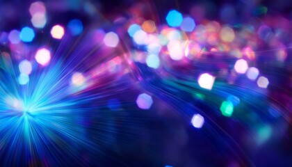 Defocused Crystal Flare Optical Ray Purple Blue Color Dazzle Vibrant Rainbow Texture On Abstract Visual Luminous Bokeh Background